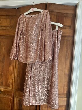 LOFT Rose Gold Sequin Top and Skirt Set